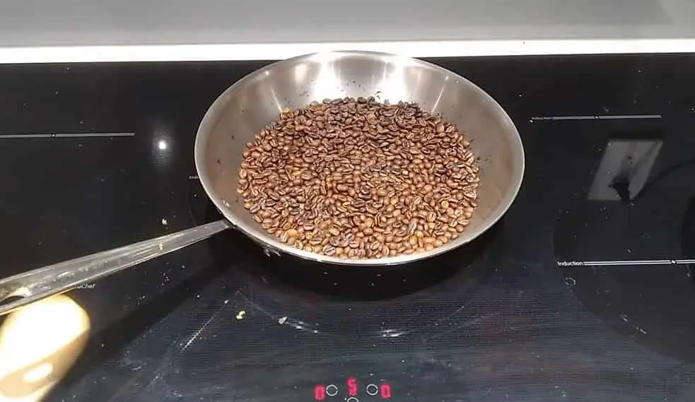 Coffee roasting in pan